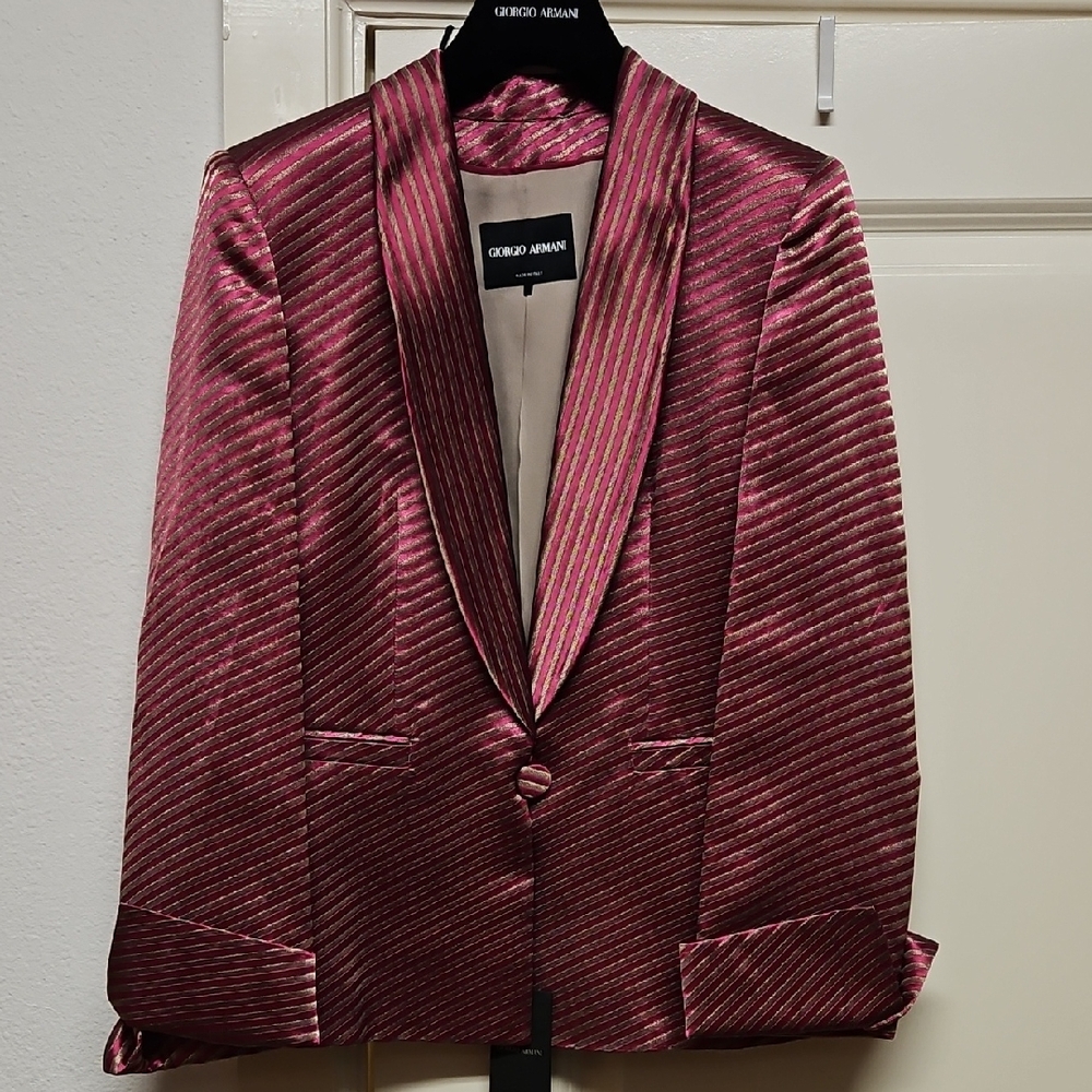 Giorgio Armani | Men's Striped Blazer in Rich Pink | 40